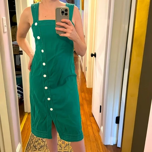 anthropologie denim midi dress Pilcro Square-Neck Apron Denim Midi Dress